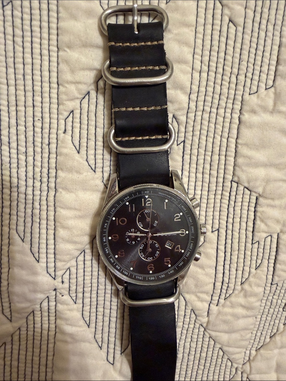 Fossil Men's Black Chronograph Watch with Leather NATO Strap FS4310 Arkitekt
